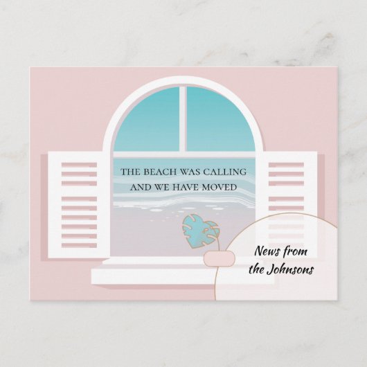 Beach View von der neuen Zuhause Änderung der Adre Ankündigungspostkarte (Vorderseite)