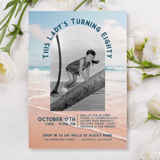 Beach Vintages Foto 80. Geburtstag Open House Einladung