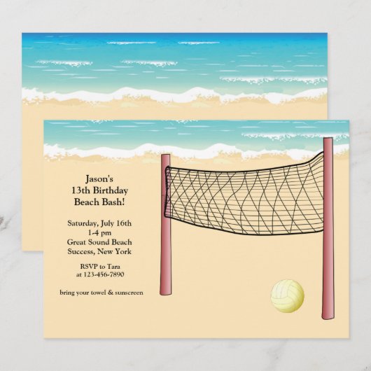 Beach Volleyball Einladung (Vorne/Hinten)