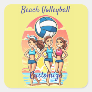 Beach Volleyball Girls Thunder_Cove Quadratischer Aufkleber