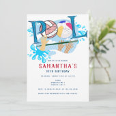 Beach Volleyball Pool Sommerschwimmen Geburtstag Einladung (Stehend Vorderseite)