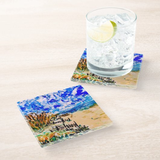 Beach Walk, Glass Coaster Glasuntersetzer (Schrägansicht)