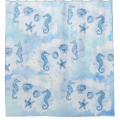 Beach Wasserfarbe Seepferd Sand Dollar Starfish Duschvorhang (Vorderseite)