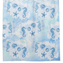 Beach Wasserfarbe Seepferd Sand Dollar Starfish Duschvorhang