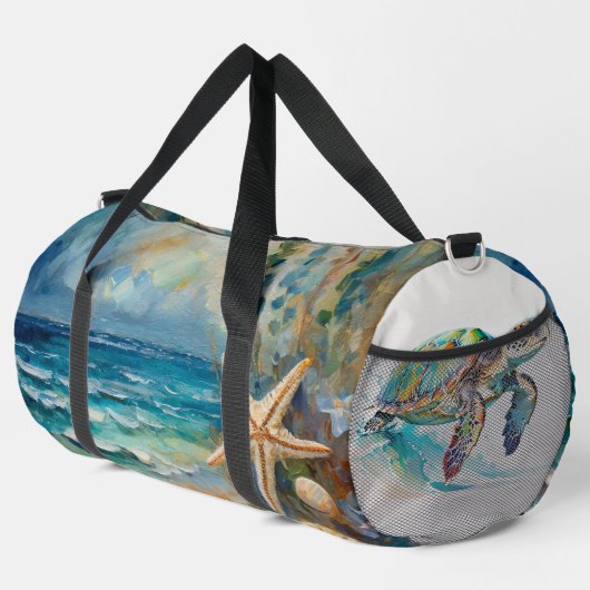 Beach Wasserfarbe Wasserschildkröten Große Duffle Bag (Rechte Ecke)