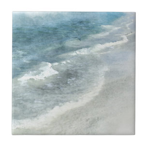 Beach Watercolor - Aquamarine dunkle Blauwellen an Fliese