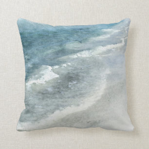 Beach Watercolor - Aquamarine dunkle Blauwellen an Kissen