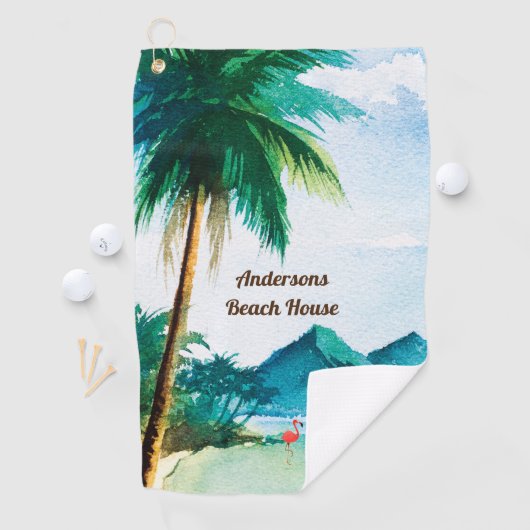 Beach Watercolor Blue Green Tropical Golfhandtuch (Insitu)