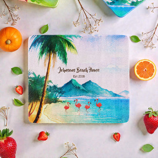 Beach Watercolor Blue Green Tropical Schneidebrett