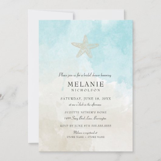 Beach Watercolor Bridal Dusche Einladung (Vorderseite)