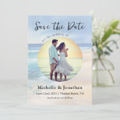Beach Watercolor Ocean Foto Christliche Hochzeit Save The Date (Stehend Vorderseite)
