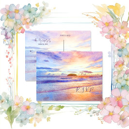 Beach Watercolor Pink Sunrise UAWG Einladungspostkarte