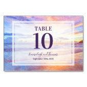 Beach Watercolor Pink Sunrise Wedding Tischnummer (Vorderseite)