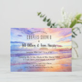 Beach Watercolor Sonnenaufgang Paare Dusche Einladung (Stehend Vorderseite)