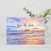 Beach Watercolor Sonnenaufgang Save the Date Einladung (Stehend Vorderseite)