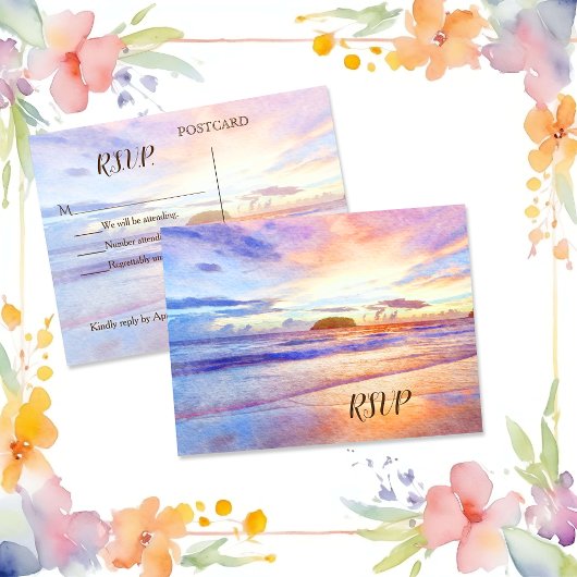 Beach Watercolor Sonnenaufgang UAWG Einladungspostkarte
