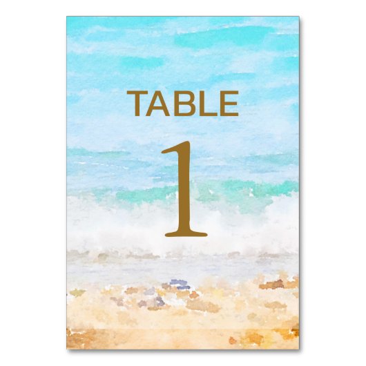 Beach Watercolor-Tischnummer Tischnummer (Vorderseite)