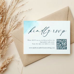 Beach Watercolor Wedding RSVP QR Code Card Dankeskarte