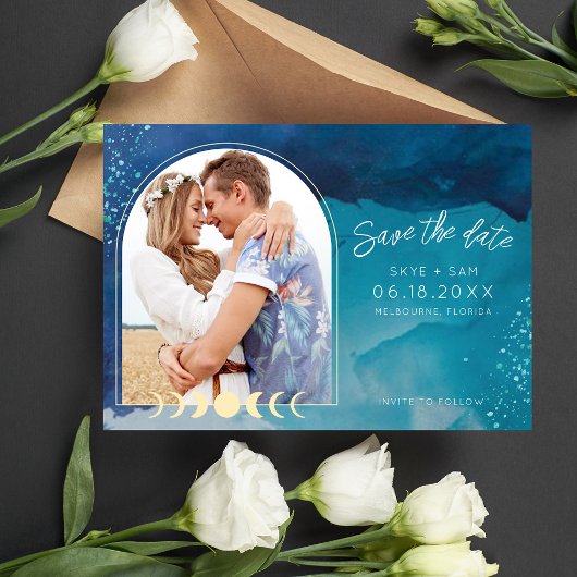 Beach Watercolor Whimsical Foto Wedding Save The Date