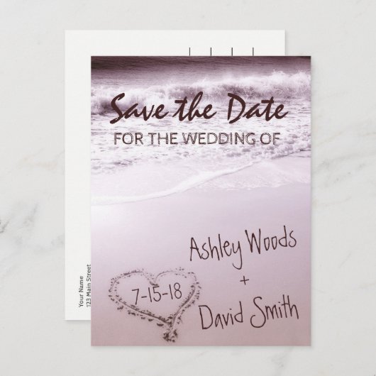 Beach Wave Save the Date Postcard Ankündigungspostkarte (Vorne/Hinten)