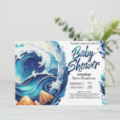 Beach Waves Chic Baby Dusche Einladung (Stehend Vorderseite)