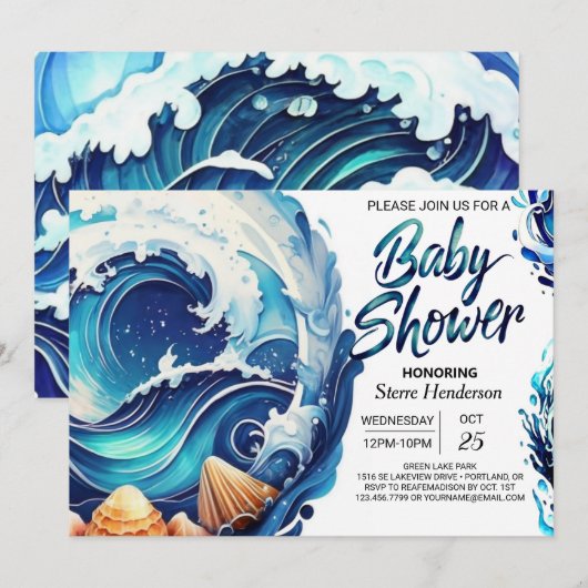 Beach Waves Chic Baby Dusche Einladung (Vorne/Hinten)
