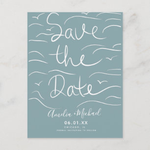 Beach Waves HandGezeichnet Skript-Save the Date-Fo Postkarte