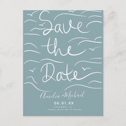 Beach Waves HandGezeichnet Skript-Save the Date-Fo Postkarte (Vorderseite)