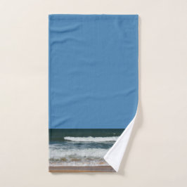Beach Waves Sand Seashore Ocean Seascape Blue Sky Handtuch