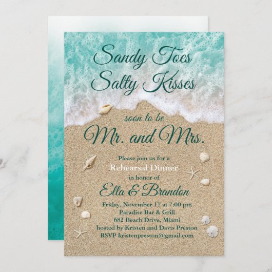 Beach Waves Sandy Toes Probe Dinner Einladung (Vorne/Hinten)