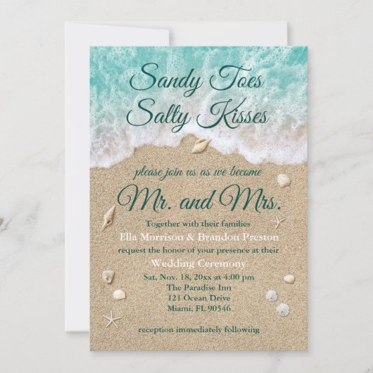 Beach Waves Sandy Toes Salty Kisses Wedding Invite Einladung (Vorderseite)