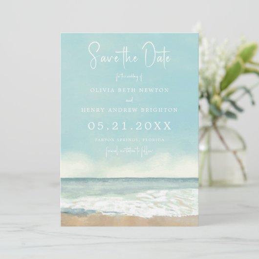 Beach Waves Save the Date (Stehend Vorderseite)