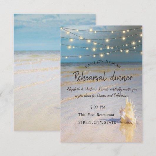 Beach Waves Seashell Probe Dinner Einladung (Vorne/Hinten)