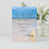 Beach Waves Seashell Save the Date (Stehend Vorderseite)