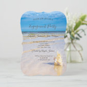 Beach Waves Seashell Verlobung Einladung (Stehend Vorderseite)