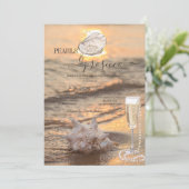 Beach Waves Sunset Seashell Pearls & Prosecco Einladung (Stehend Vorderseite)