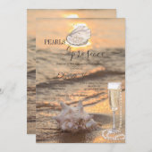 Beach Waves Sunset Seashell Pearls & Prosecco Einladung (Vorne/Hinten)