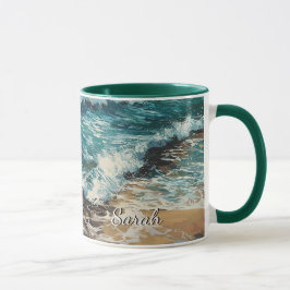 Beach Waves und Sandmalerei Personalisiert Tasse