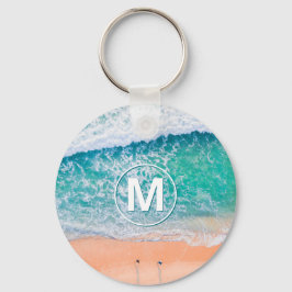 Beach Waves, White Monogram im Circle Schlüsselanh Schlüsselanhänger