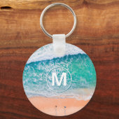 Beach Waves, White Monogram im Circle Schlüsselanh Schlüsselanhänger (Vorderseite)
