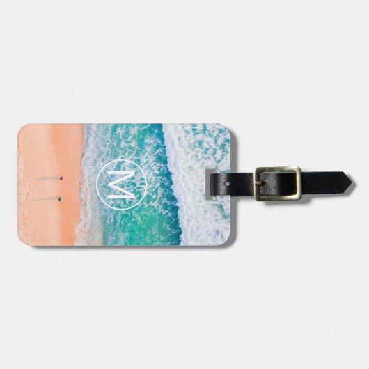 Beach Waves, White Monogram in Circle Contact info Gepäckanhänger (Vorderseite horizontal)