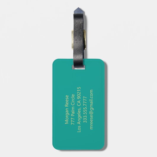 Beach Waves, White Monogram in Circle Contact info Gepäckanhänger (Rückseite vertikal)