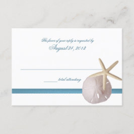 Beach Wedblue mit Sand Dollar und Starfish RSVP Karte