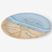 Beach Wedding 2 Herz im Sand Hochzeitspapier Pappteller (Schrägansicht)