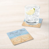 Beach Wedding 2 Herz im Sand Hochzeitspapier Rechteckiger Pappuntersetzer (Vor Ort)