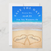 Beach Wedding 2 Herz im Sand Save the Date Einladung (Rückseite)