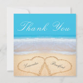 Beach Wedding 2 Herz in the Sand Wedding Dankeskarte (Rückseite)