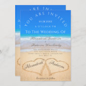 Beach Wedding 2 Herz in the Sand Wedding Einladung (Vorne/Hinten)