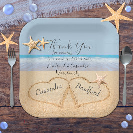 Beach Wedding 2 Herz in the Sand Wedding Pappteller