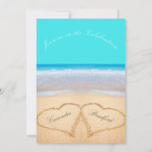 Beach Wedding 2 Herz Sand Aquamarin Blue Einladung (Rückseite)